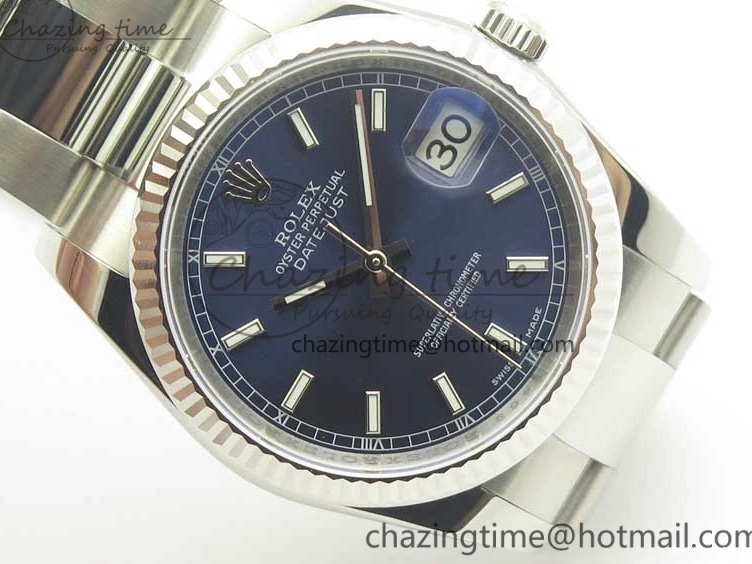 0206 DateJust 36 SS 116234 Fluted Bezel DJF Best Edition Blue Dial Stick Markers on SS Oyster Bracelet A Affordable 3373